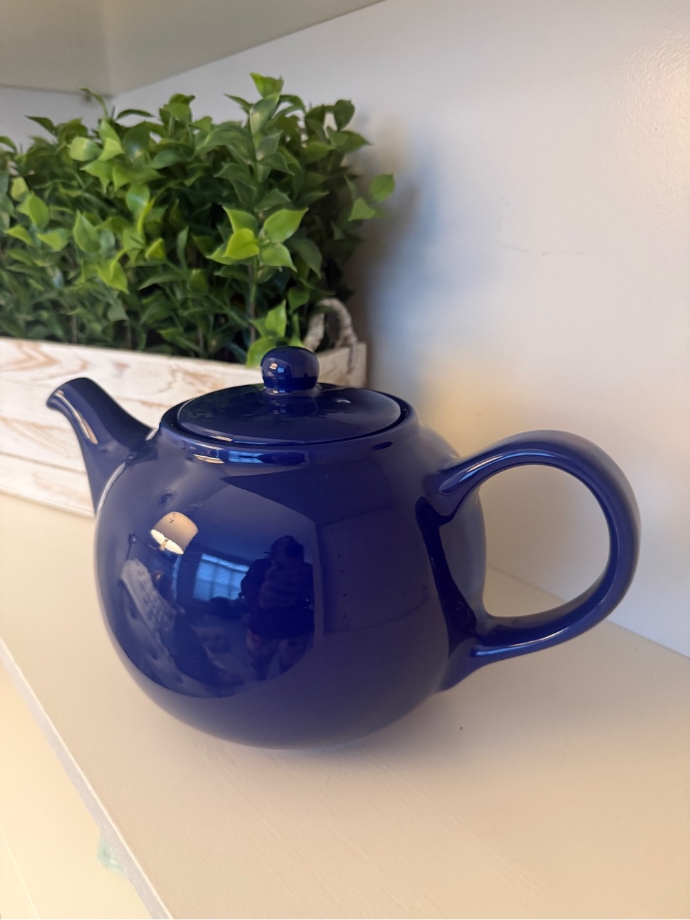 Cobalt Blue Ceramic Teapot Large Glossy Classic Cottage Kitchen Tea Pot